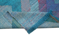 Scrap Mavi Geometrik Pamuk Yün El Dokuma Halısı 310x443 Agacan