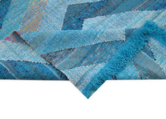 Scrap Mavi Geometrik Pamuk Yün El Dokuma Halısı 370x415 Agacan