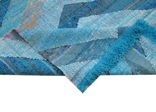 Scrap Mavi Geometrik Pamuk Yün El Dokuma Halısı 370x415 Agacan