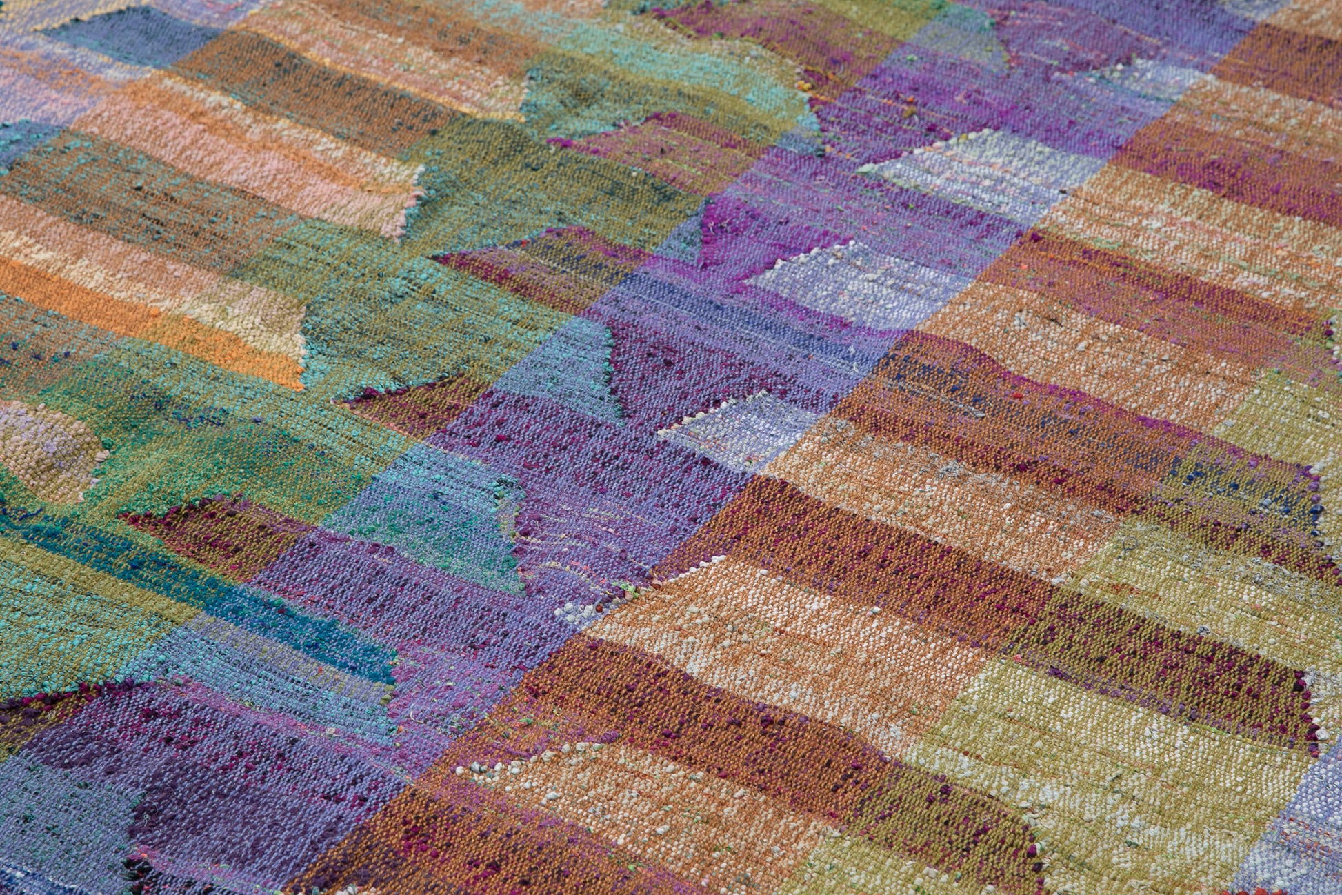 Scrap Beyaz Geometrik Pamuk Yün El Dokuma Halısı 305x414 Agacan