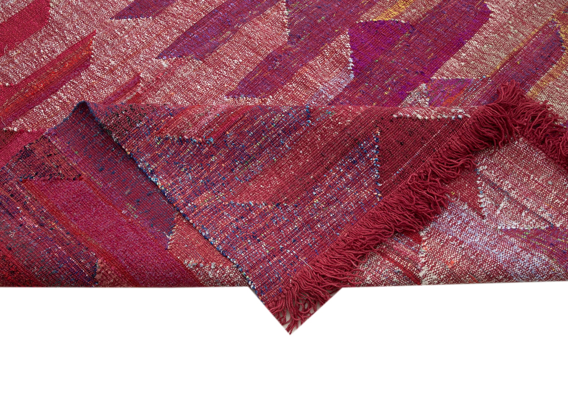 Scrap Fuşya Geometrik Pamuk Yün El Dokuma Halısı 400x500 Agacan