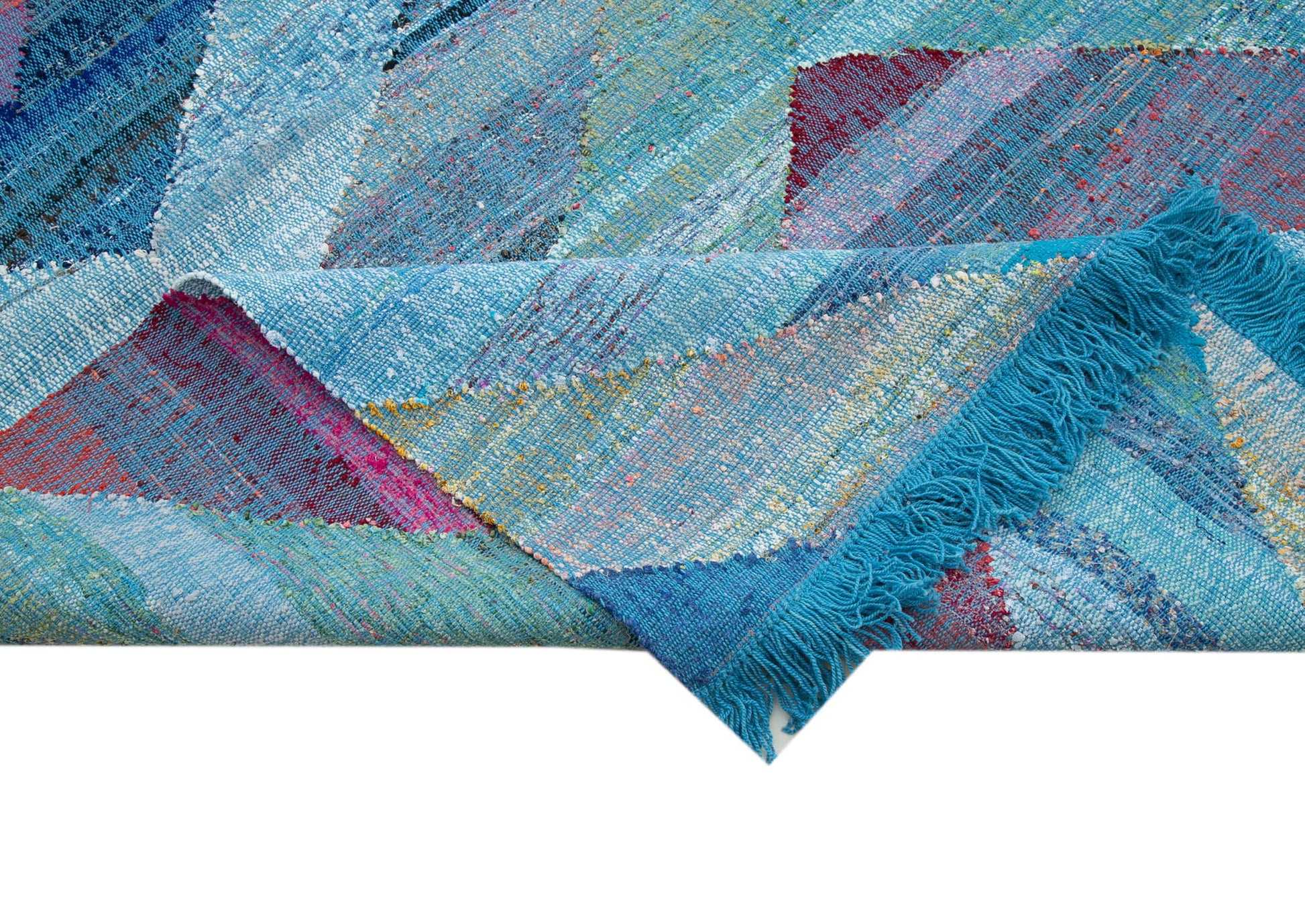 Scrap Mavi Geometrik Pamuk Yün El Dokuma Halısı 312x505 Agacan