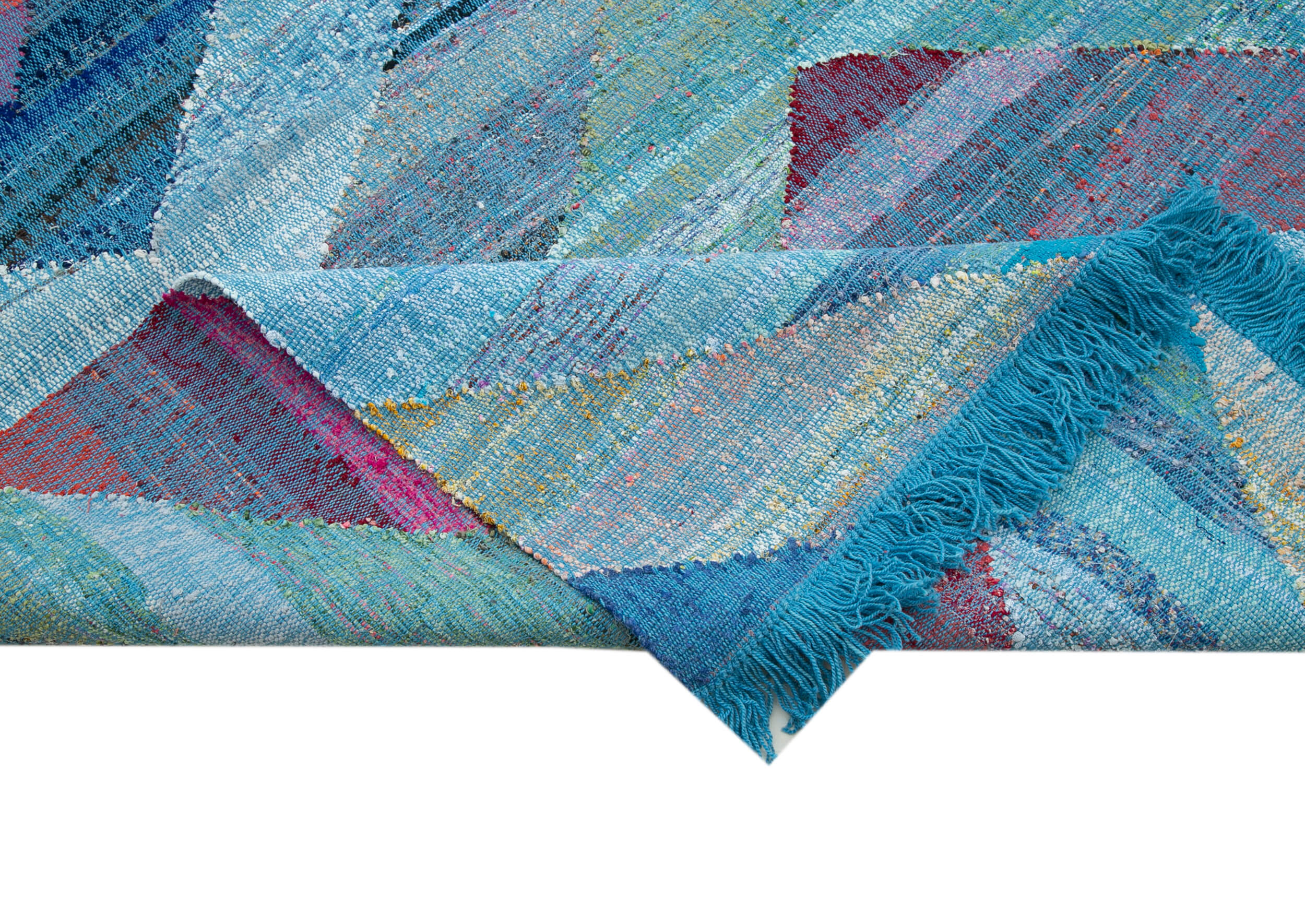 Scrap Mavi Geometrik Pamuk Yün El Dokuma Halısı 312x505 Agacan