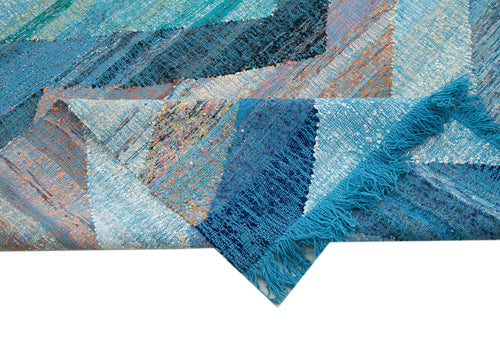Scrap Mavi Geometrik Pamuk Yün El Dokuma Halısı 315x486 Agacan