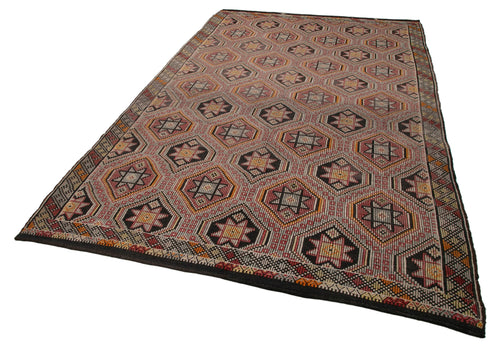 Geometric Kilim Kahverengi Geometrik Keçi Tüyü El Dokuma Halısı 198x325 Agacan