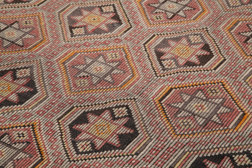 Geometric Kilim Kahverengi Geometrik Keçi Tüyü El Dokuma Halısı 198x325 Agacan