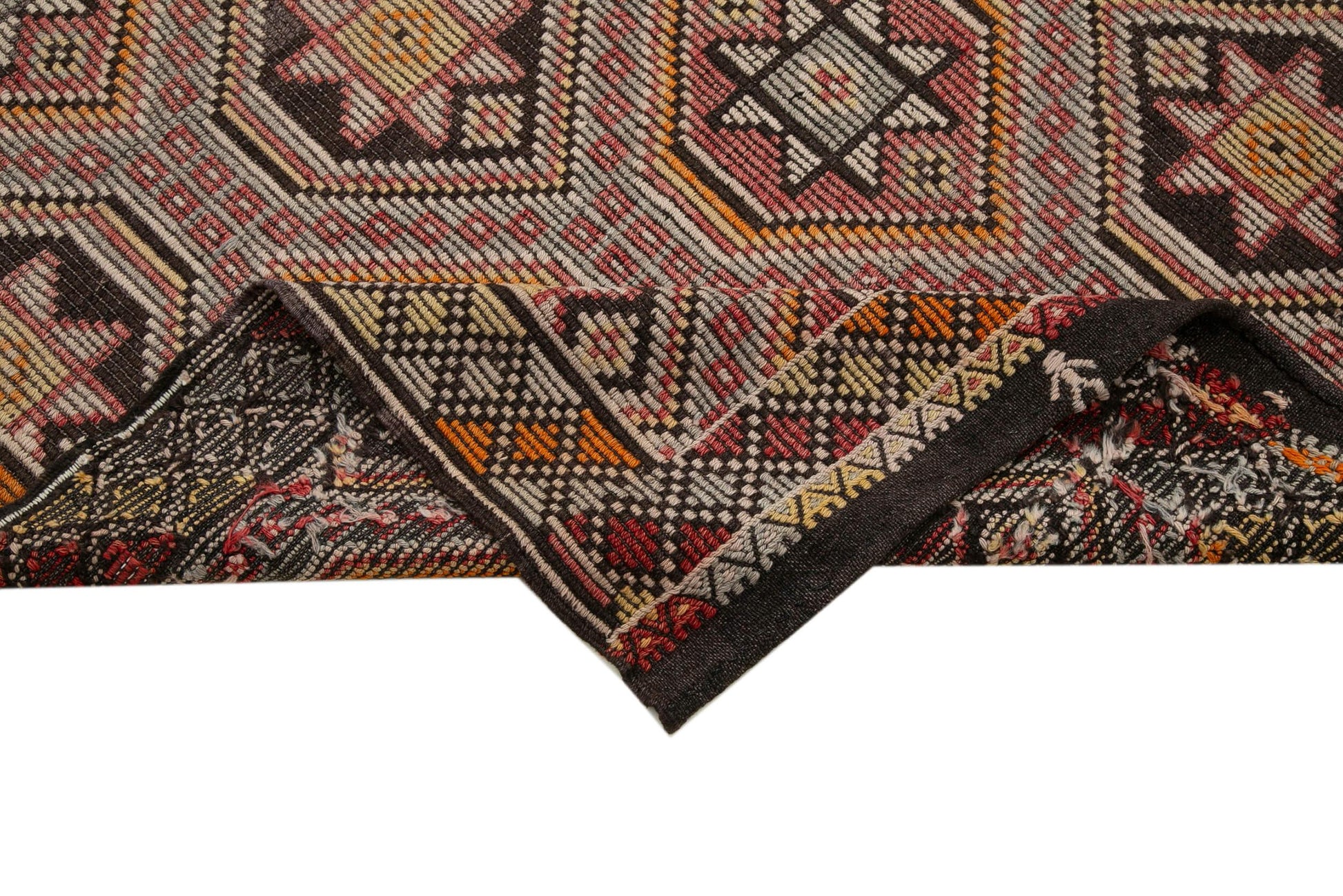 Geometric Kilim Kahverengi Geometrik Keçi Tüyü El Dokuma Halısı 198x325 Agacan