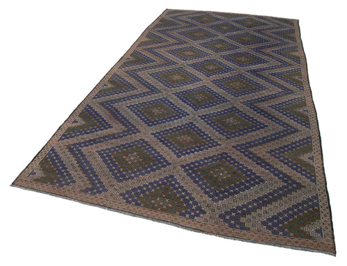 Geometric Kilim Kahverengi Geometrik Keçi Tüyü El Dokuma Halısı 178x369 Agacan