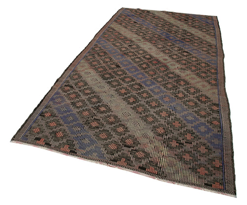 Geometric Kilim Kahverengi Geometrik Keçi Tüyü El Dokuma Halısı 164x314 Agacan