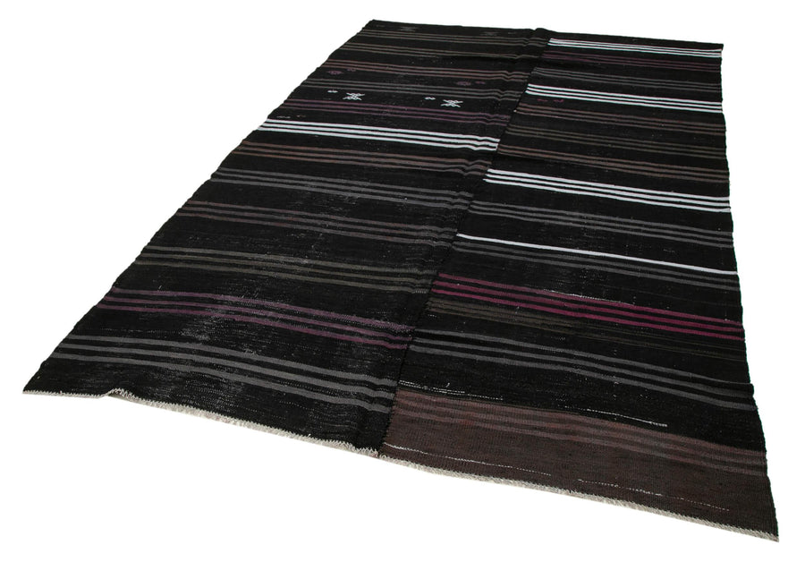 Geometric Kilim Siyah Geometrik Keçi Tüyü El Dokuma Halısı 200x322 Agacan