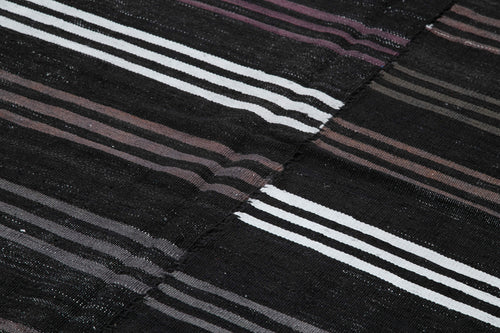 Geometric Kilim Siyah Geometrik Keçi Tüyü El Dokuma Halısı 200x322 Agacan