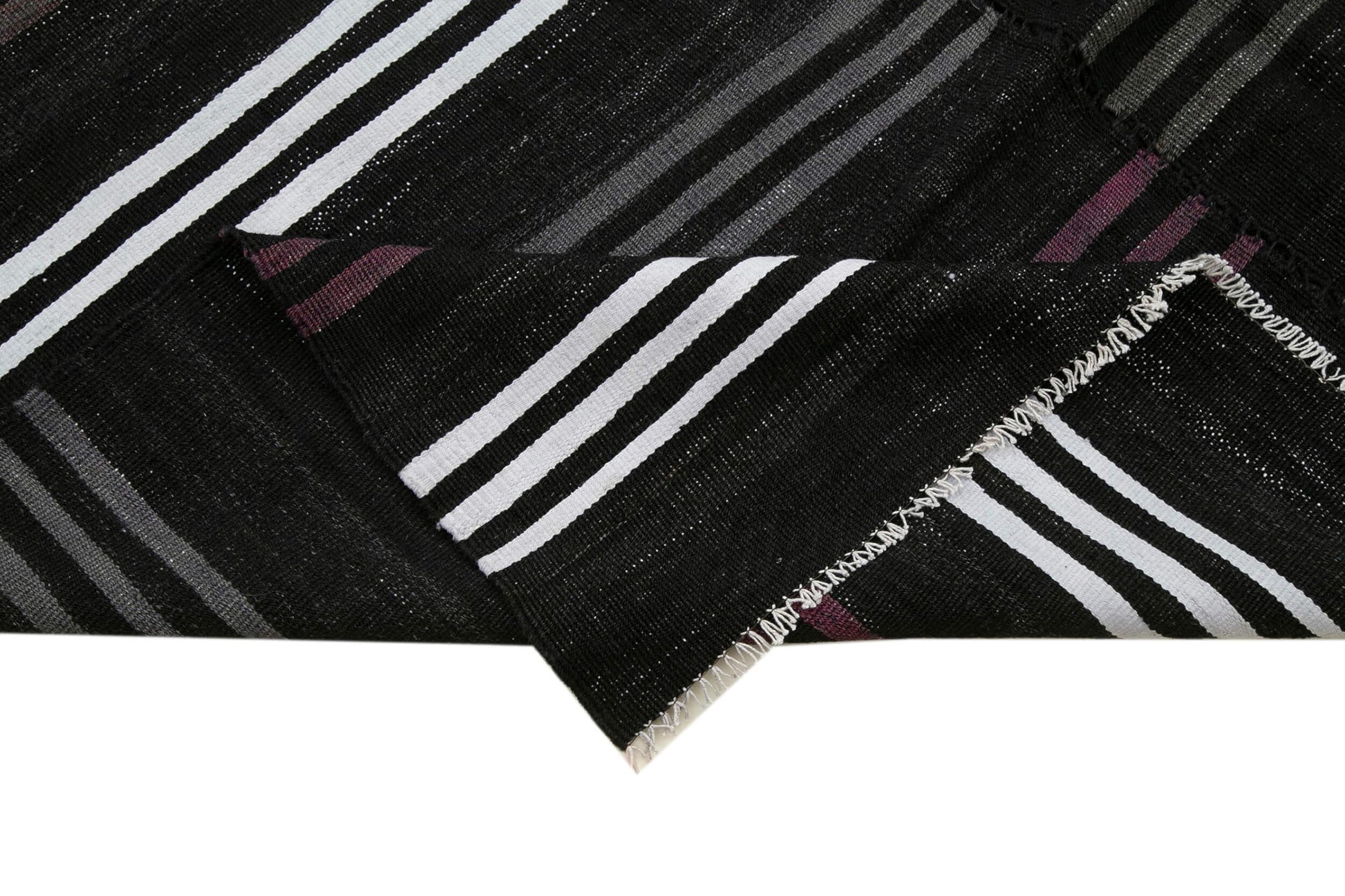 Geometric Kilim Siyah Geometrik Keçi Tüyü El Dokuma Halısı 200x322 Agacan