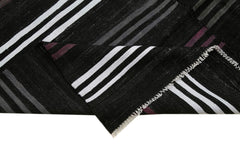 Geometric Kilim Siyah Geometrik Keçi Tüyü El Dokuma Halısı 200x322 Agacan