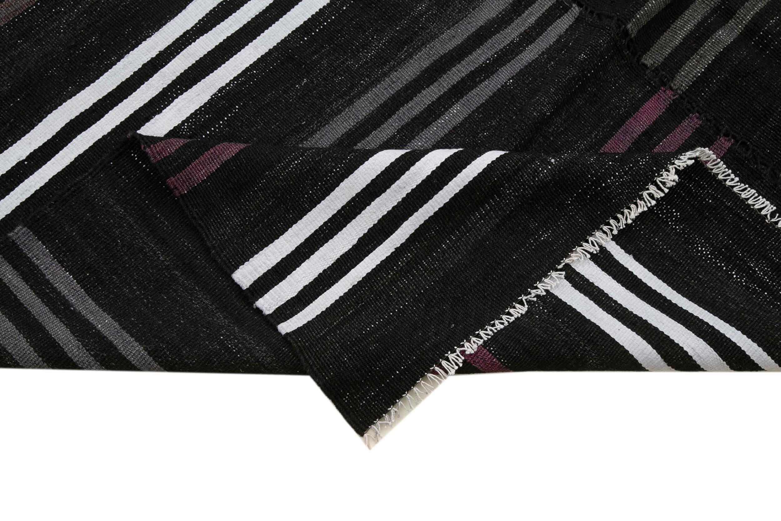 Geometric Kilim Siyah Geometrik Keçi Tüyü El Dokuma Halısı 200x322 Agacan