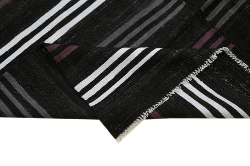 Geometric Kilim Siyah Geometrik Keçi Tüyü El Dokuma Halısı 200x322 Agacan