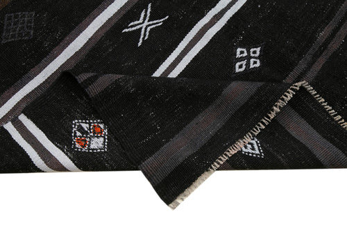 Geometric Kilim Siyah Geometrik Keçi Tüyü El Dokuma Halısı 148x253 Agacan