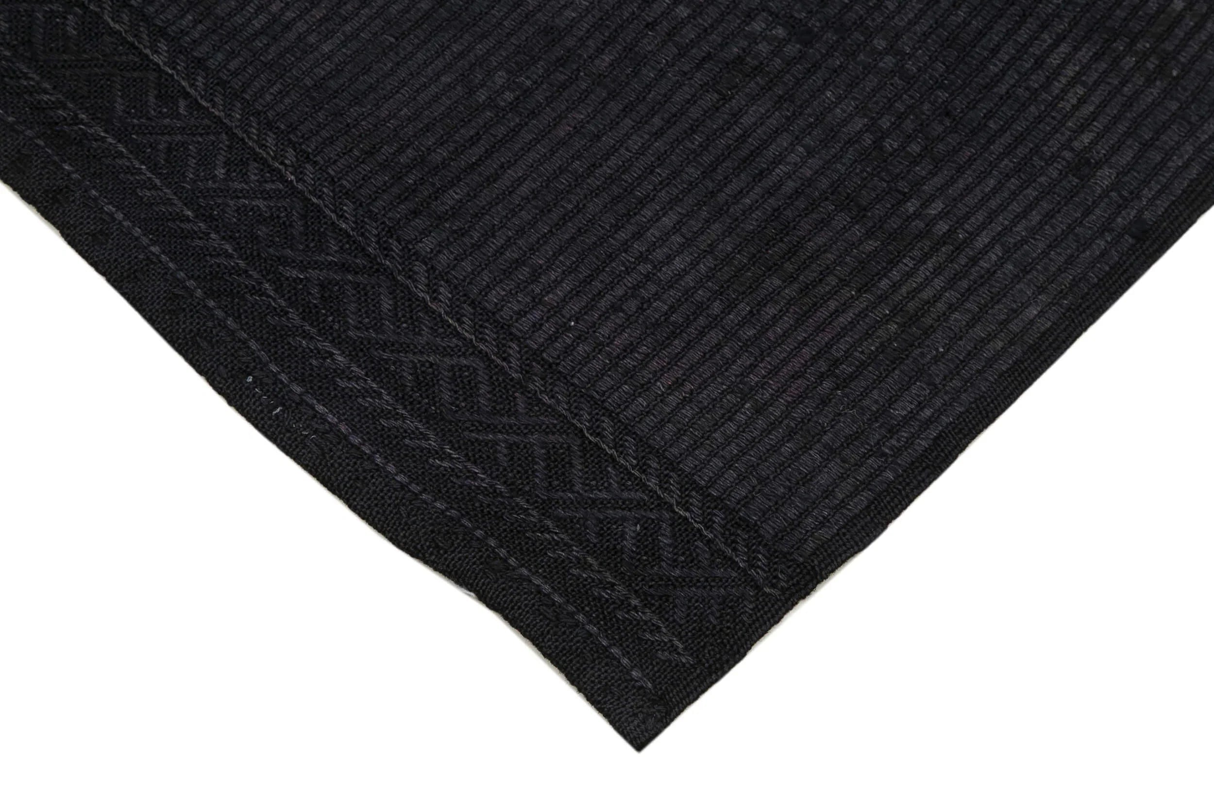 Geometric Kilim Siyah Geometrik Keçi Tüyü El Dokuma Halısı 173x303 Agacan