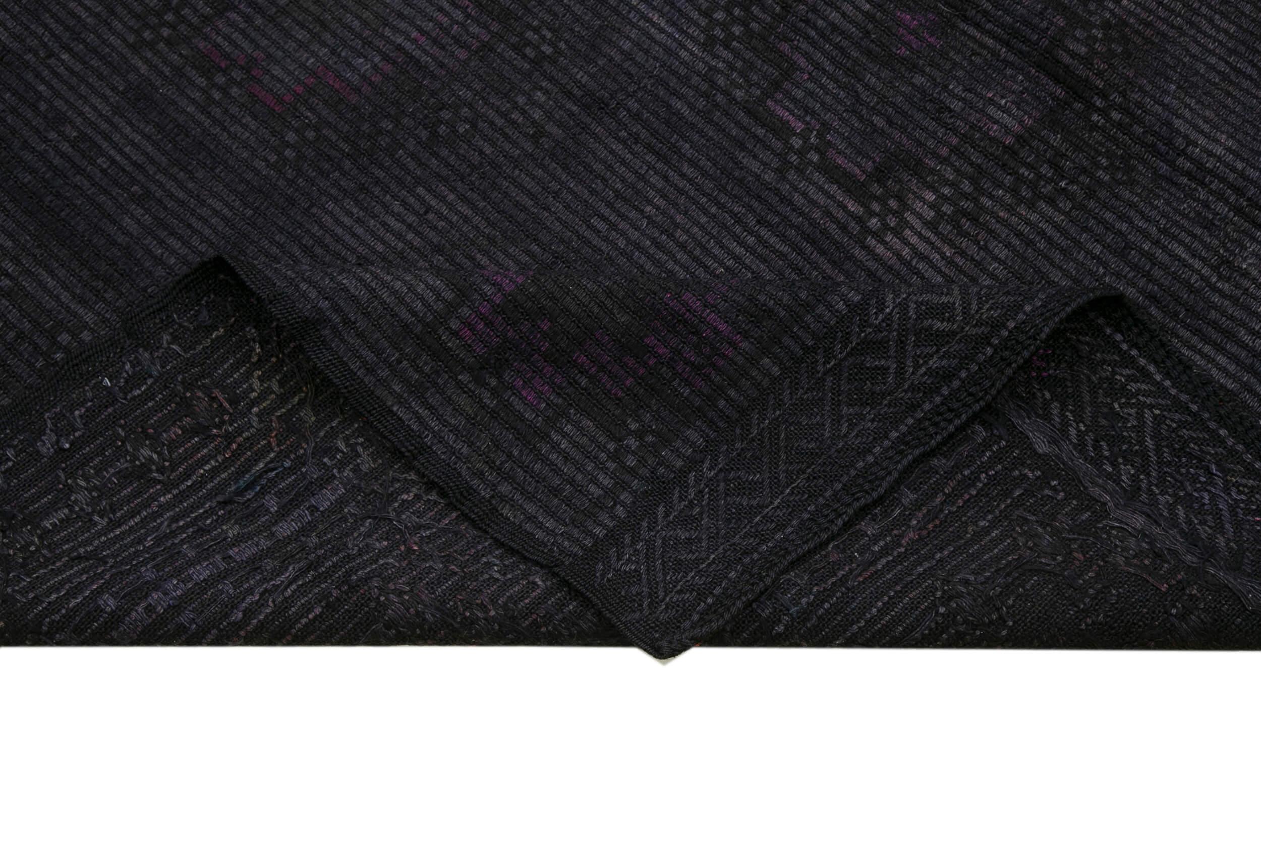Geometric Kilim Siyah Geometrik Keçi Tüyü El Dokuma Halısı 173x303 Agacan