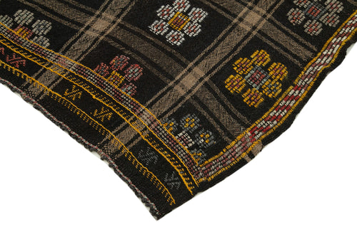 Geometric Kilim Kahverengi Geometrik Keçi Tüyü El Dokuma Halısı 197x245 Agacan
