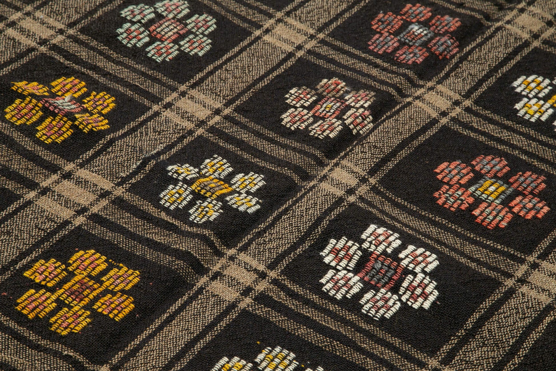 Geometric Kilim Kahverengi Geometrik Keçi Tüyü El Dokuma Halısı 197x245 Agacan