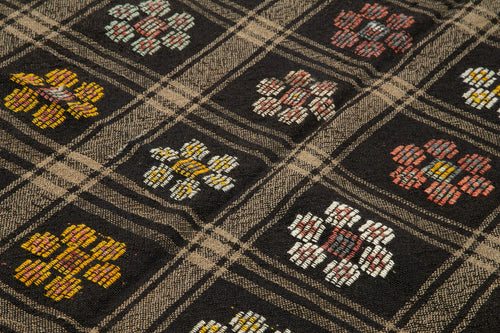 Geometric Kilim Kahverengi Geometrik Keçi Tüyü El Dokuma Halısı 197x245 Agacan