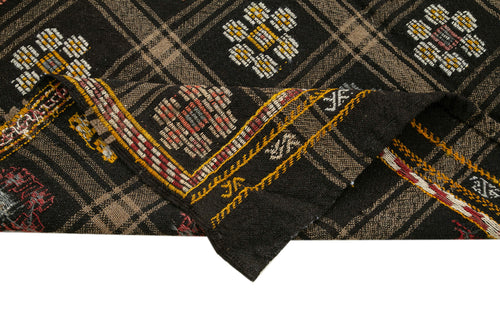 Geometric Kilim Kahverengi Geometrik Keçi Tüyü El Dokuma Halısı 197x245 Agacan