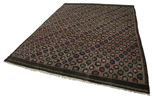 Geometric Kilim Kahverengi Geometrik Keçi Tüyü El Dokuma Halısı 202x300 Agacan