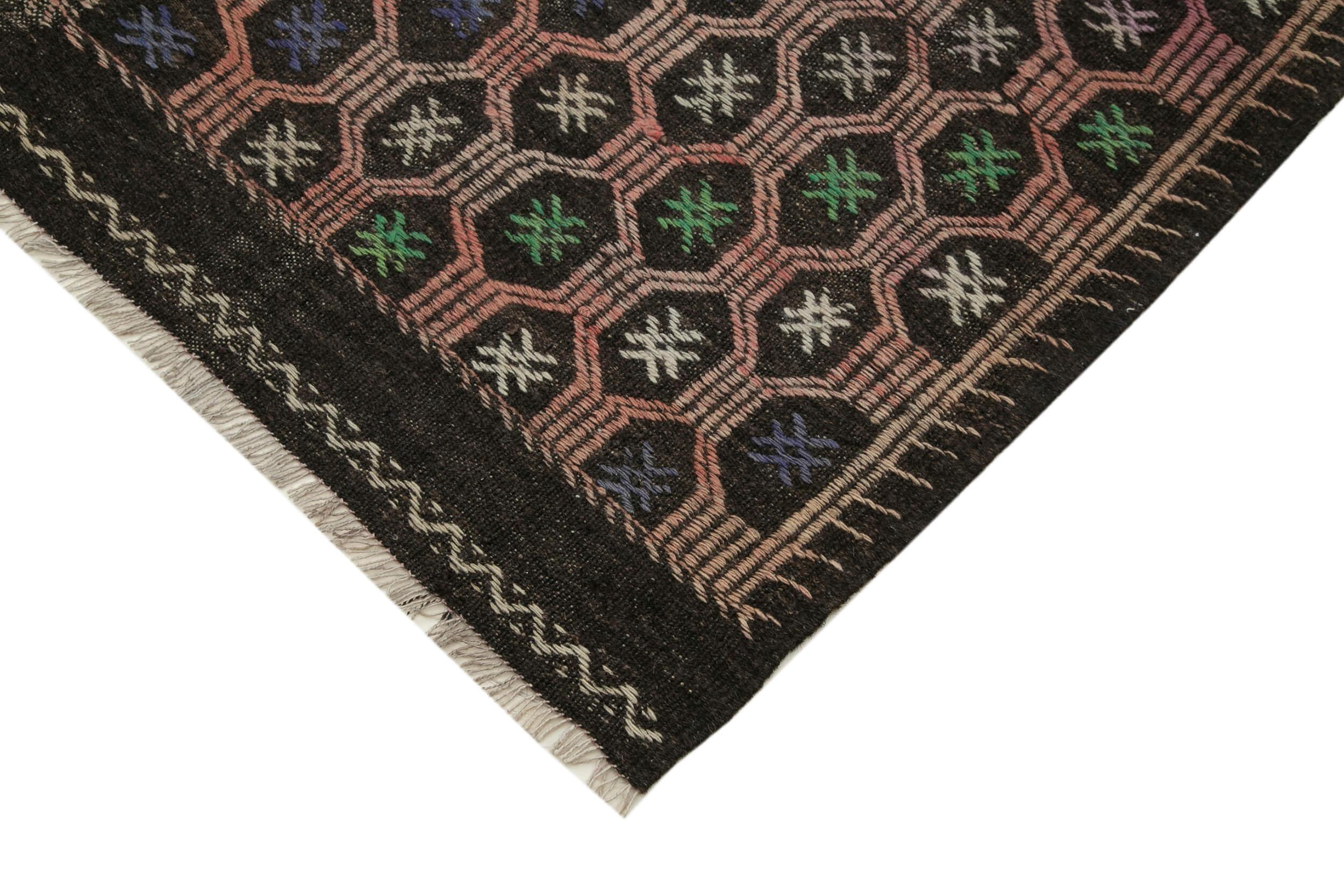 Geometric Kilim Kahverengi Geometrik Keçi Tüyü El Dokuma Halısı 202x300 Agacan