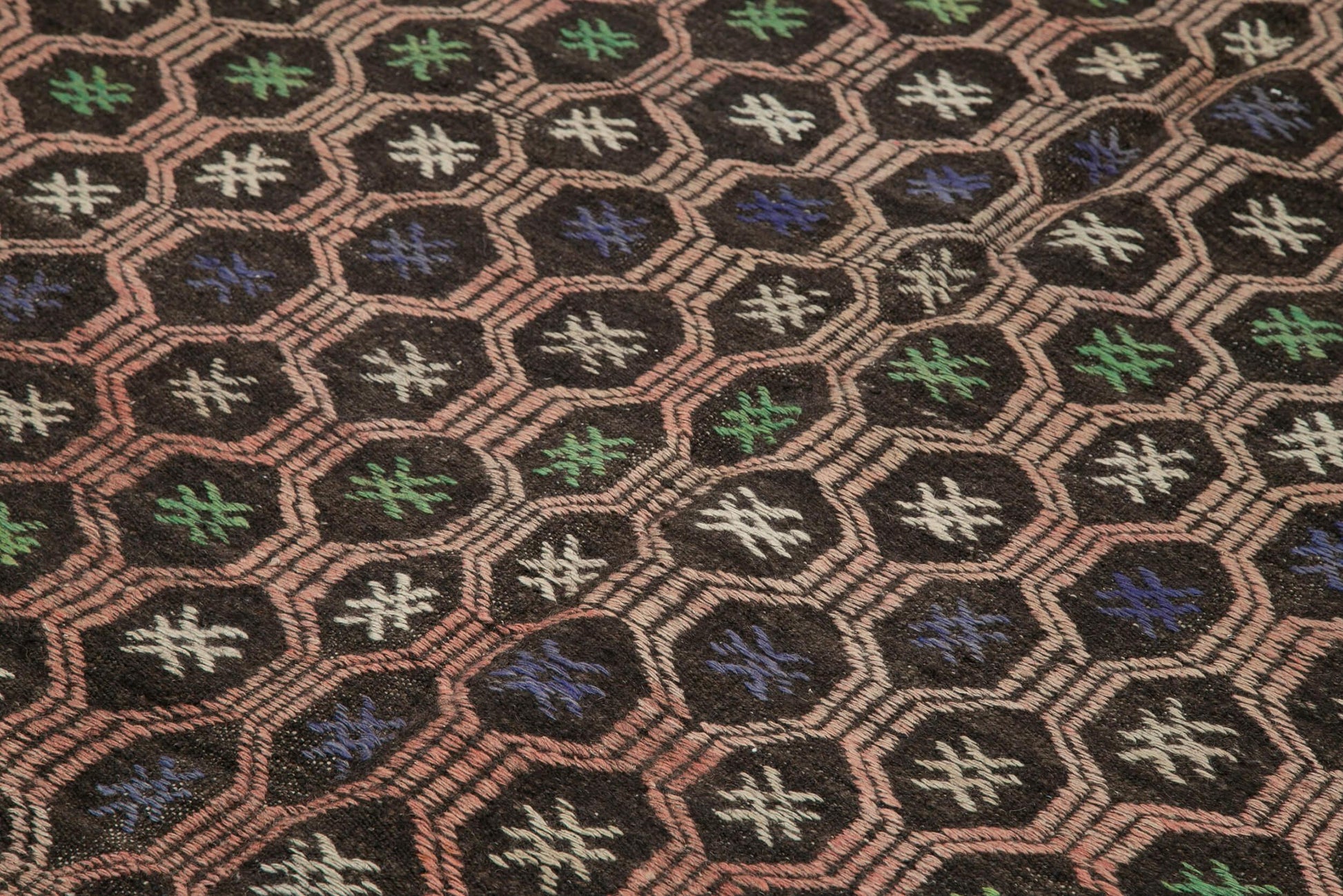 Geometric Kilim Kahverengi Geometrik Keçi Tüyü El Dokuma Halısı 202x300 Agacan