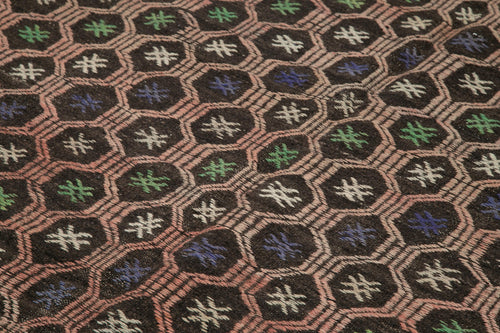 Geometric Kilim Kahverengi Geometrik Keçi Tüyü El Dokuma Halısı 202x300 Agacan