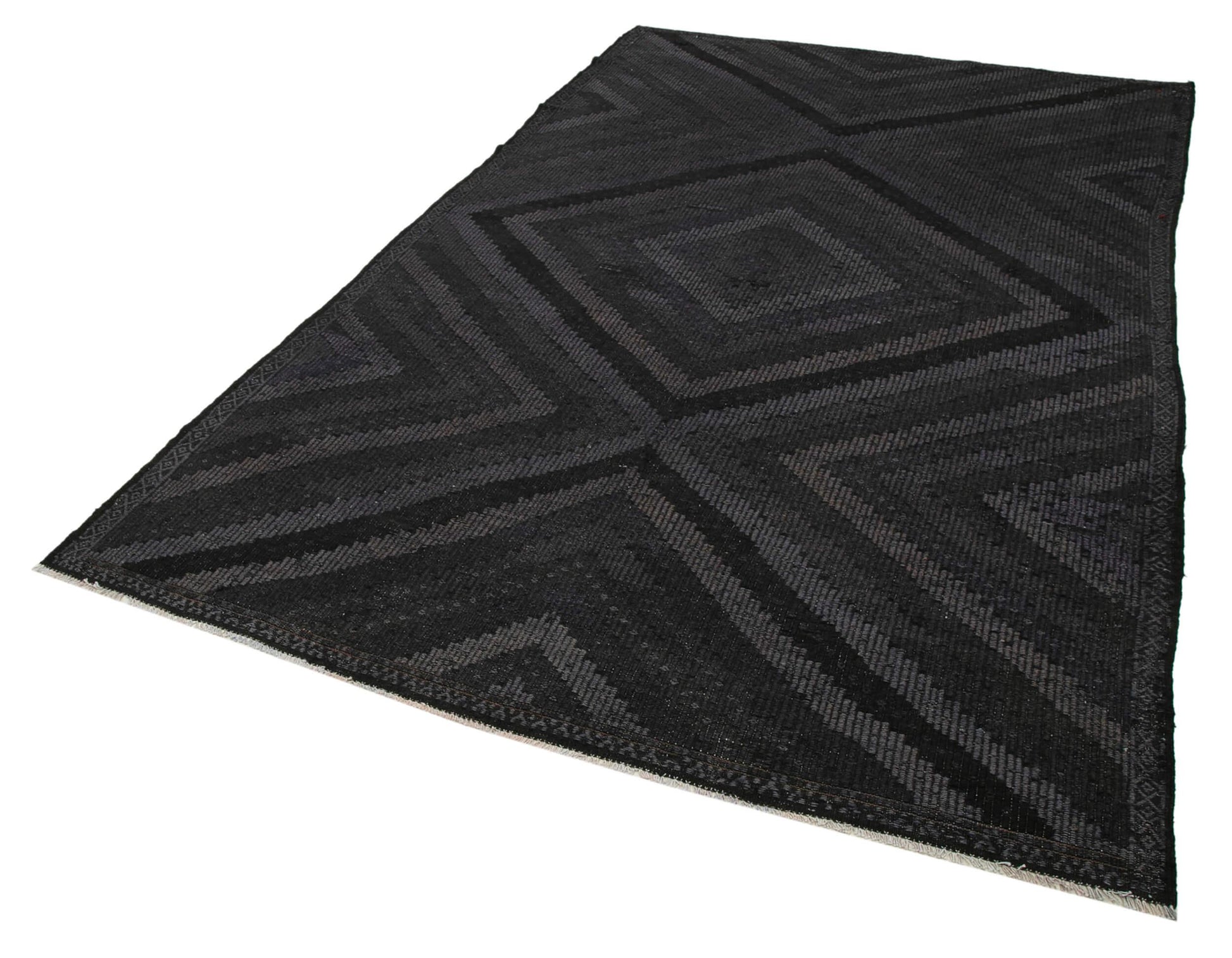Geometric Kilim Siyah Geometrik Keçi Tüyü El Dokuma Halısı 195x318 Agacan