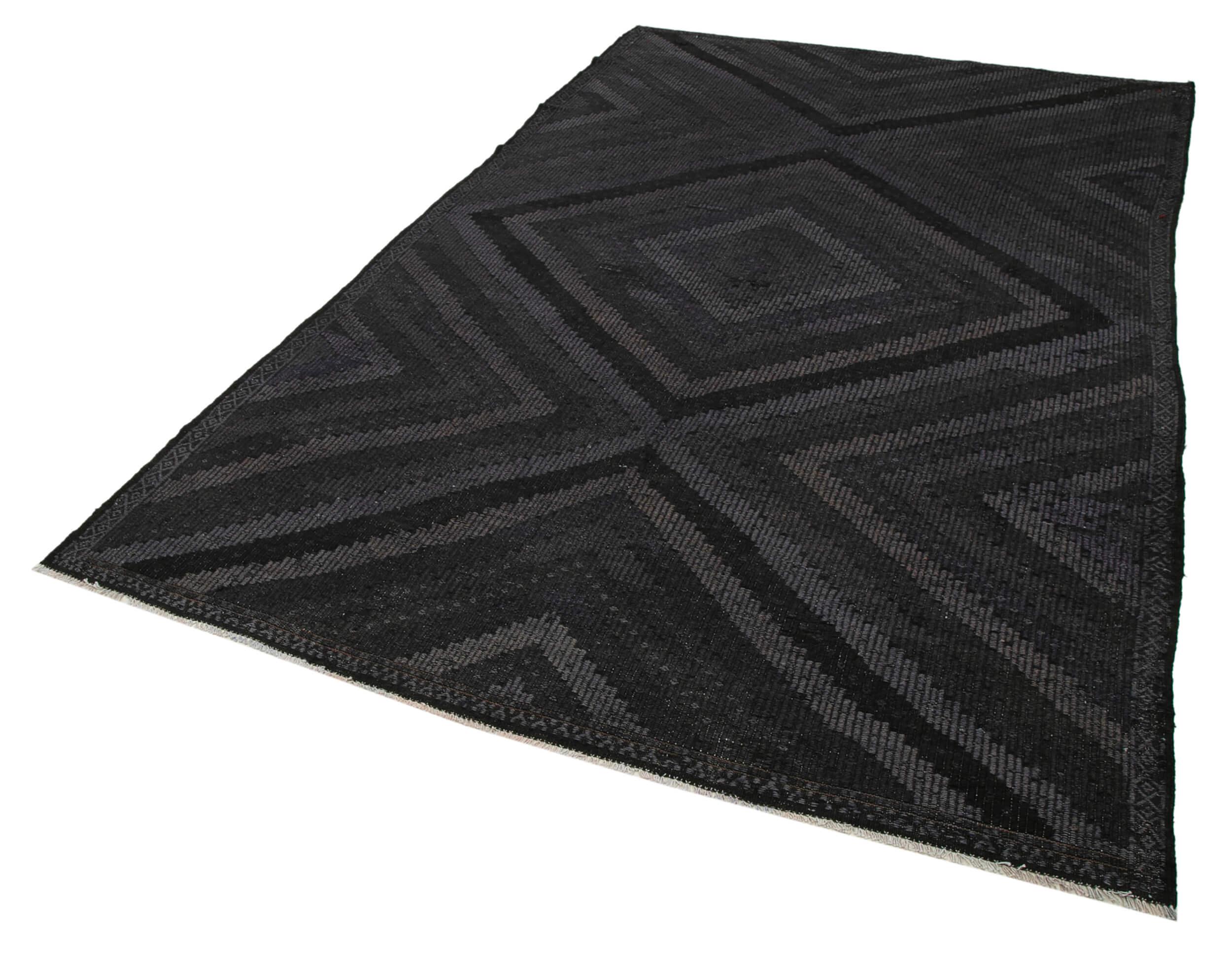 Geometric Kilim Siyah Geometrik Keçi Tüyü El Dokuma Halısı 195x318 Agacan