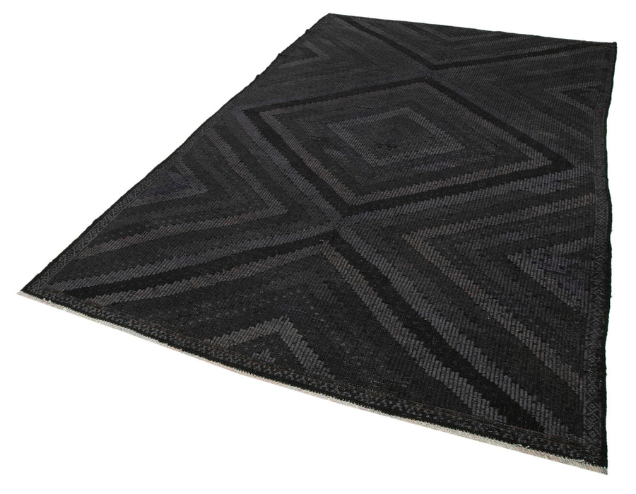 Geometric Kilim Siyah Geometrik Keçi Tüyü El Dokuma Halısı 195x318 Agacan