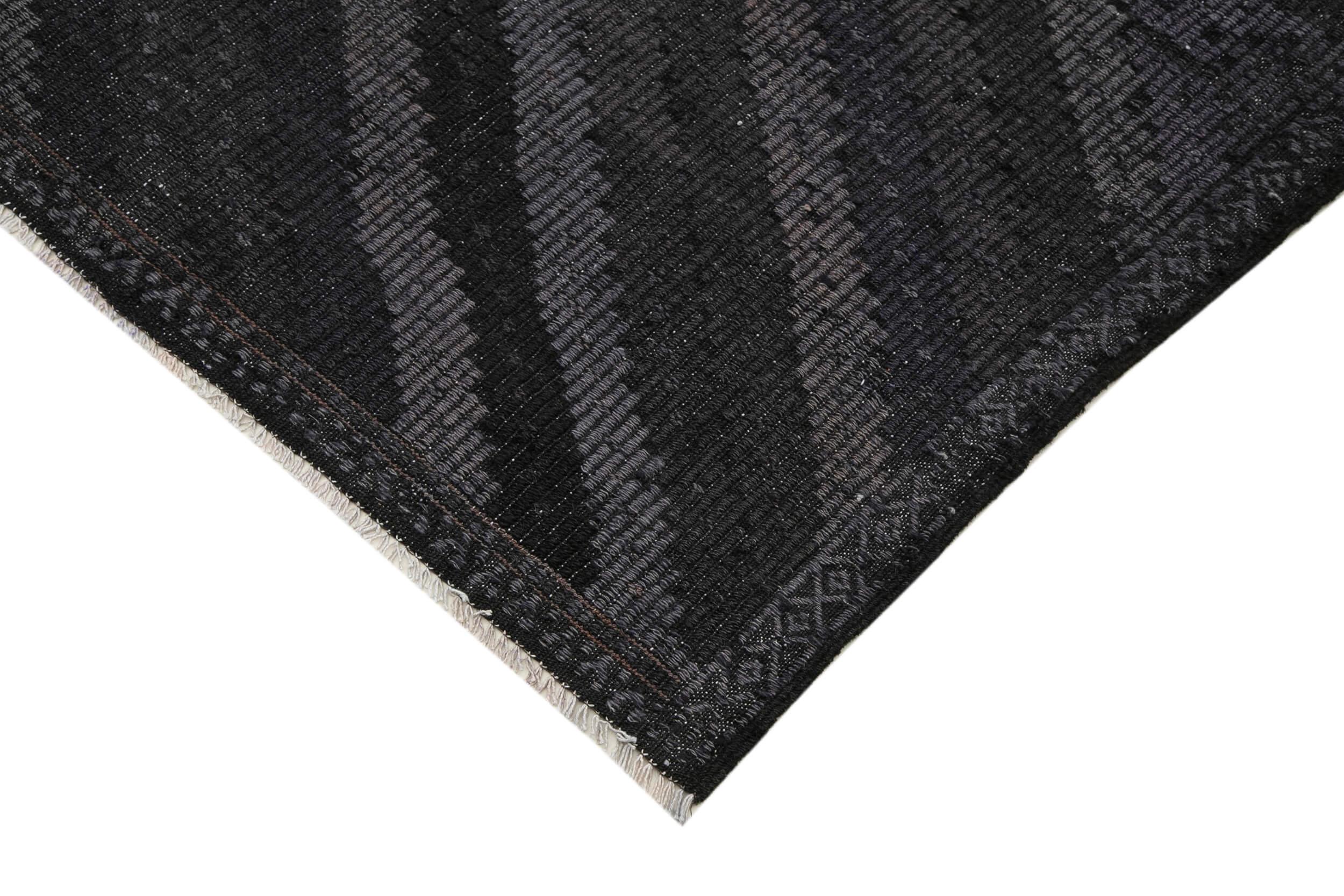 Geometric Kilim Siyah Geometrik Keçi Tüyü El Dokuma Halısı 195x318 Agacan