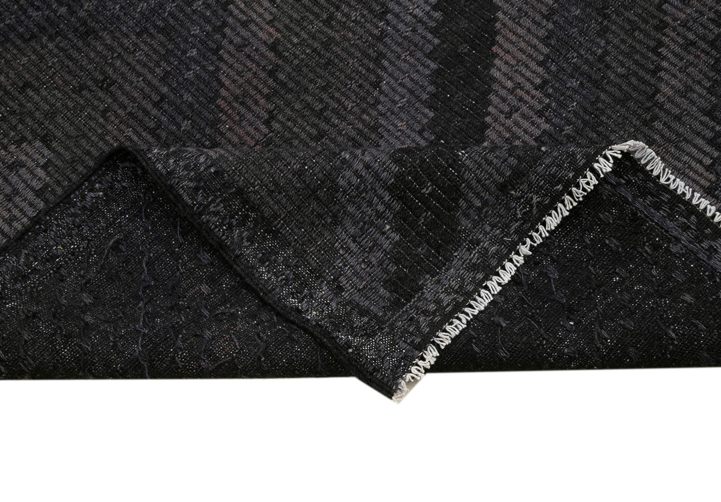 Geometric Kilim Siyah Geometrik Keçi Tüyü El Dokuma Halısı 195x318 Agacan