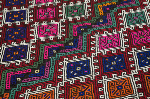 Geometric Kilim Beyaz Geometrik Keçi Tüyü El Dokuma Halısı 248x312 Agacan