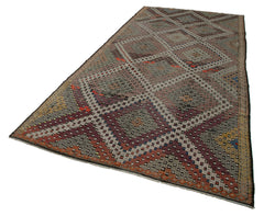 Geometric Kilim Bej Geometrik Keçi Tüyü El Dokuma Halısı 177x385 Agacan