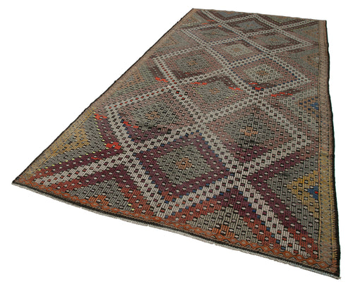 Geometric Kilim Bej Geometrik Keçi Tüyü El Dokuma Halısı 177x385 Agacan
