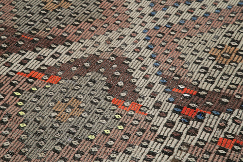 Geometric Kilim Bej Geometrik Keçi Tüyü El Dokuma Halısı 177x385 Agacan