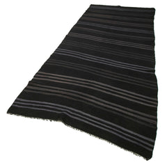 Geometric Kilim Siyah Geometrik Keçi Tüyü El Dokuma Halısı 145x375 Agacan