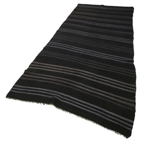 Geometric Kilim Siyah Geometrik Keçi Tüyü El Dokuma Halısı 145x375 Agacan