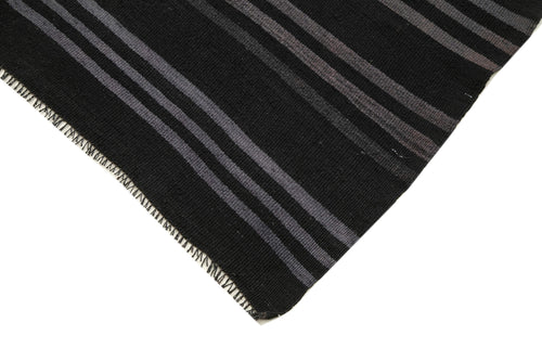 Geometric Kilim Siyah Geometrik Keçi Tüyü El Dokuma Halısı 145x375 Agacan