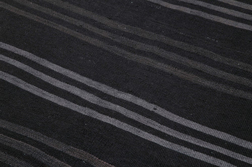 Geometric Kilim Siyah Geometrik Keçi Tüyü El Dokuma Halısı 145x375 Agacan