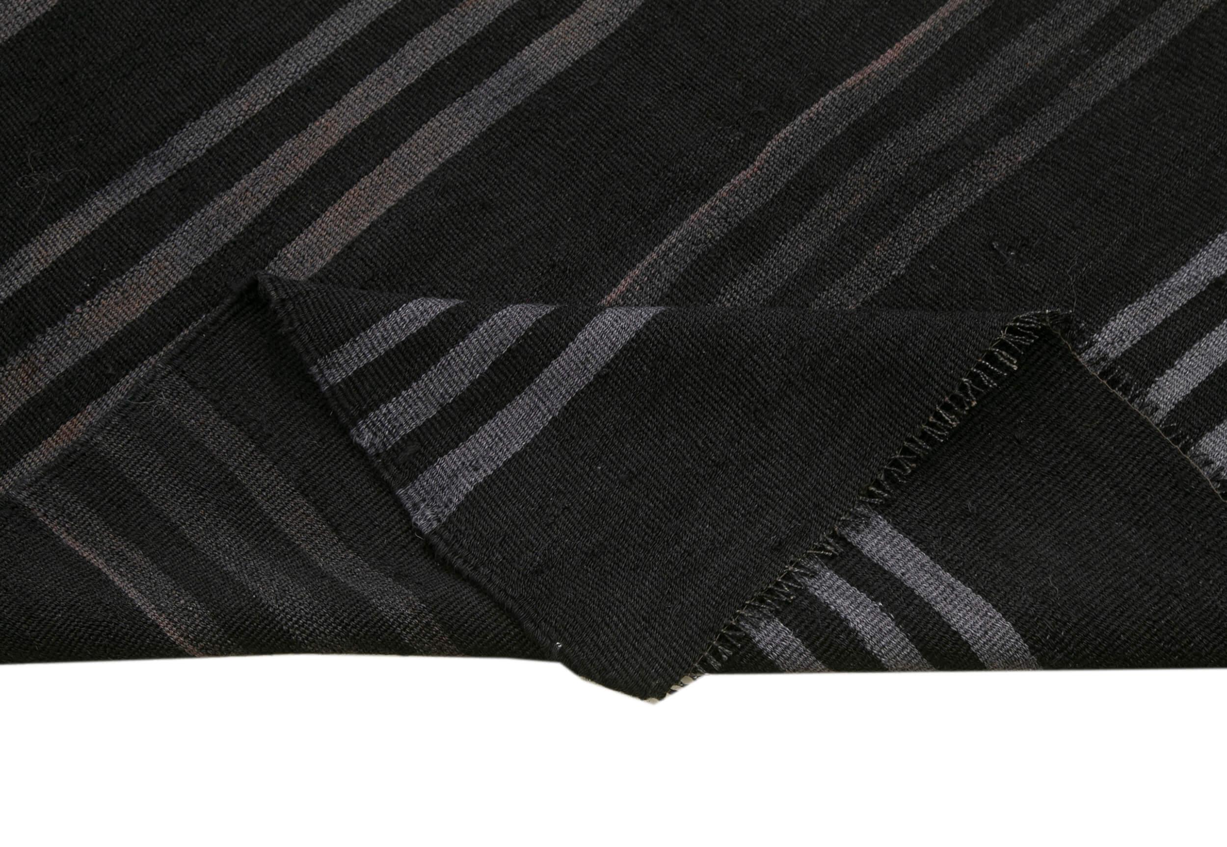 Geometric Kilim Siyah Geometrik Keçi Tüyü El Dokuma Halısı 145x375 Agacan