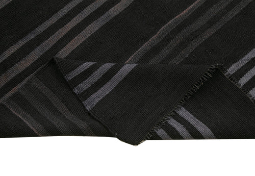 Geometric Kilim Siyah Geometrik Keçi Tüyü El Dokuma Halısı 145x375 Agacan