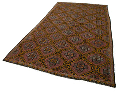 Geometric Kilim Kahverengi Geometrik Keçi Tüyü El Dokuma Halısı 178x324 Agacan