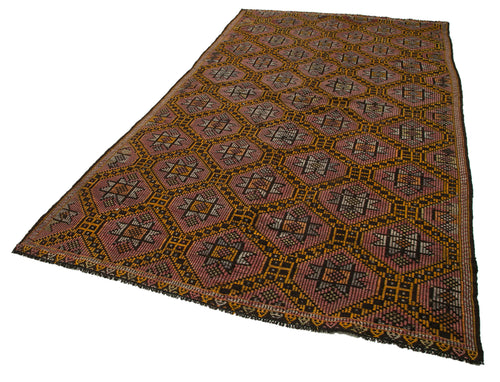 Geometric Kilim Kahverengi Geometrik Keçi Tüyü El Dokuma Halısı 178x324 Agacan