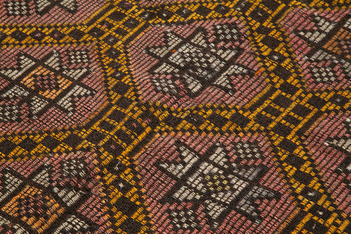 Geometric Kilim Kahverengi Geometrik Keçi Tüyü El Dokuma Halısı 178x324 Agacan