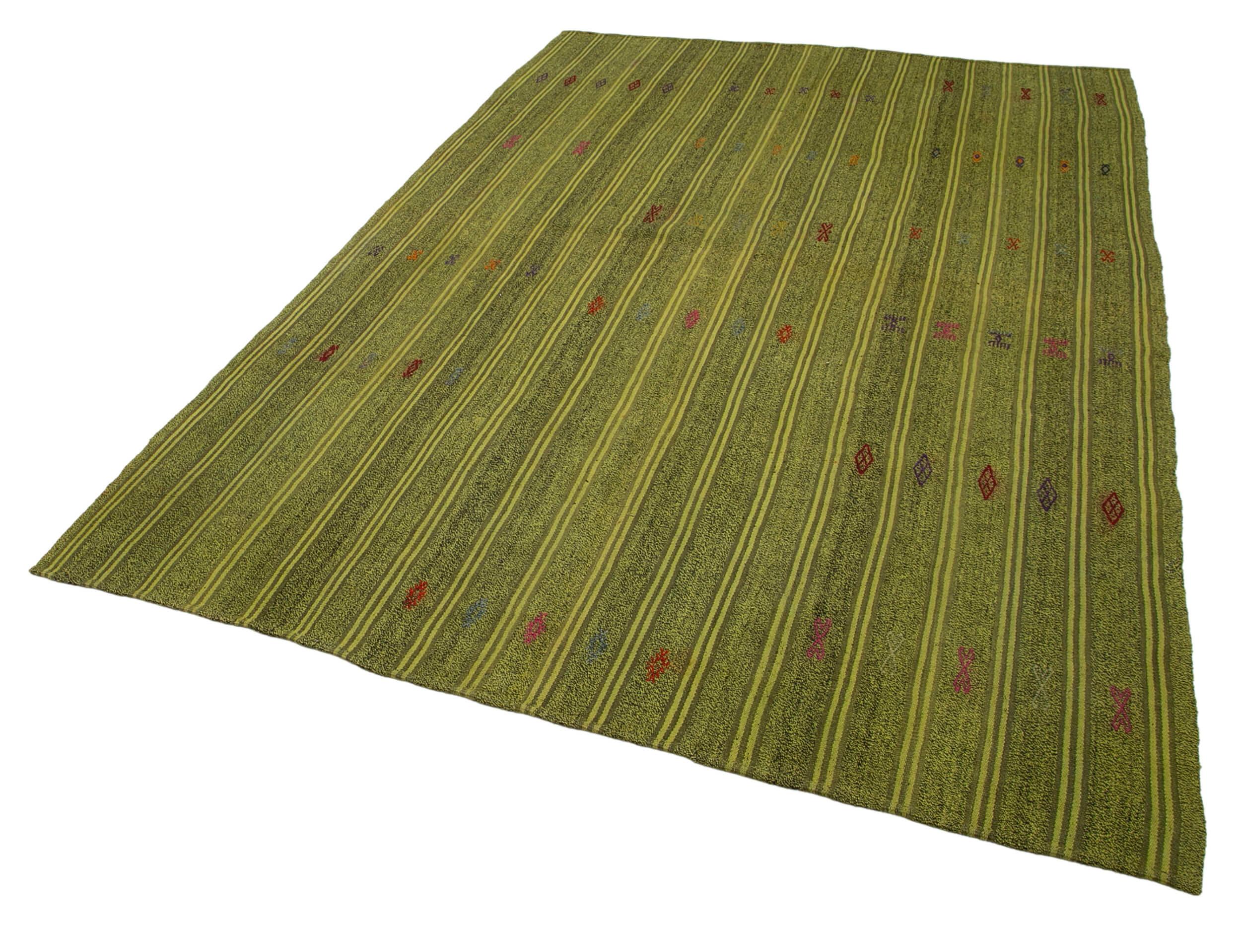 Geometric Kilim Yeşil Geometrik Keçi Tüyü El Dokuma Halısı 188x277 Agacan