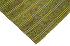 Geometric Kilim Yeşil Geometrik Keçi Tüyü El Dokuma Halısı 188x277 Agacan